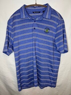 Cutter & Buck 122ND U.S. OPEN Blue and White Striped Polo Shirt Size M